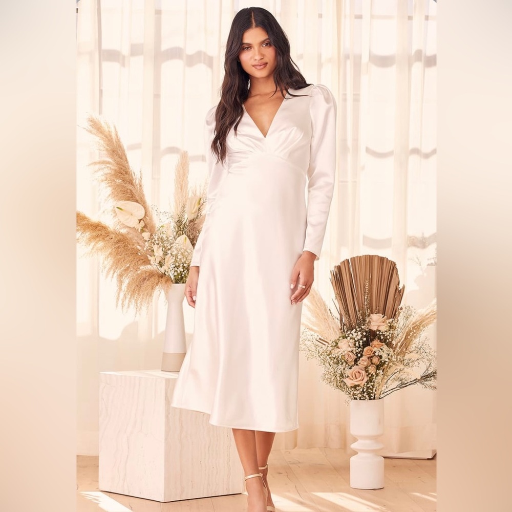 Lulus long sleeve satin midi dress
